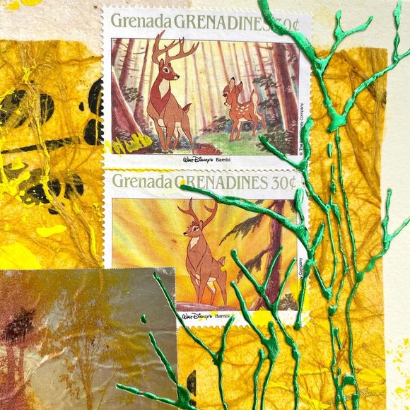 Forest Majestic - Original Wall Art Mixed Media Collage Painting 6"x6" - Picture 6 of 8